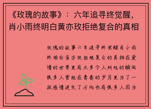 《玫瑰的故事》：六年追寻终觉醒，肖小雨终明白黄亦玫拒绝复合的真相