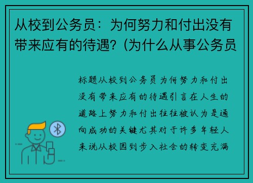 从校到公务员：为何努力和付出没有带来应有的待遇？(为什么从事公务员)