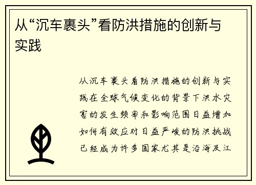 从“沉车裹头”看防洪措施的创新与实践